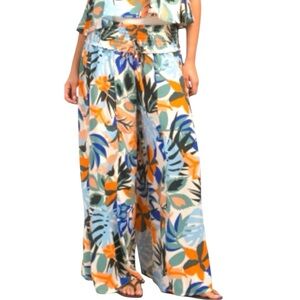 NWT True Destinations Resort Wear Flare Coverup Floral Crepe Boho Pants